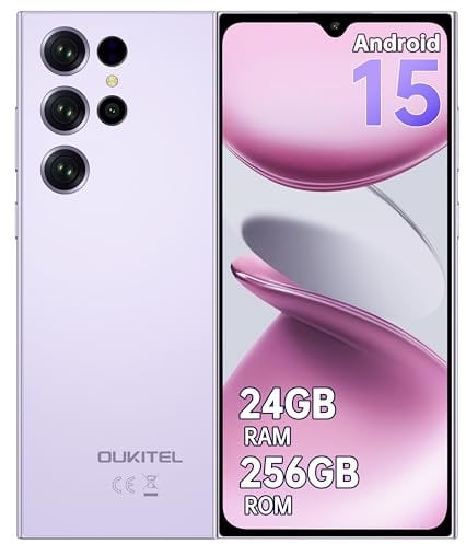 OUKITEL C61 Pro Teléfonos Inteligentes - 24GB+256GB/1TB Telefonos Moviles Libres Android 15, 6.88 Pantalla HD+ 90Hz Smartphone, Batería 5150mAh, Cámara 13MP Movil, Face ID/Fingerprint/NFC/GPS, Morado