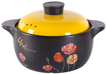 XYUERU Ceramic Stockpot, Casserole Pot, Stew Pot, Tagine Pot, Cooking Plates, Round Stewpot with Yellow Lid, Donabe Ceramic Hot Pot, Soup Pot, Kitchen Cookware(4.5L)