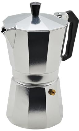 AKINDA Home - Caffettiera classica da 6 tazze in alluminio con manico nero - caffettiera 6 tazze - moka grande - caffettiera alluminio - caffettiera cromata - caffettiera classica