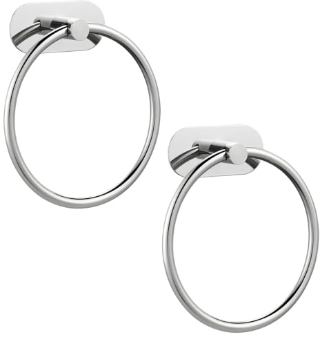 Selbstklebender Handtuchring für Badezimmer, Wandmontage, Küchenhandtuchaufhänger mit starkem Klebstoff, ohne Bohren, Edelstahl, rostfrei, Handtuchhalter, moderner Bad-Organizer, Chrom, 2 Stück