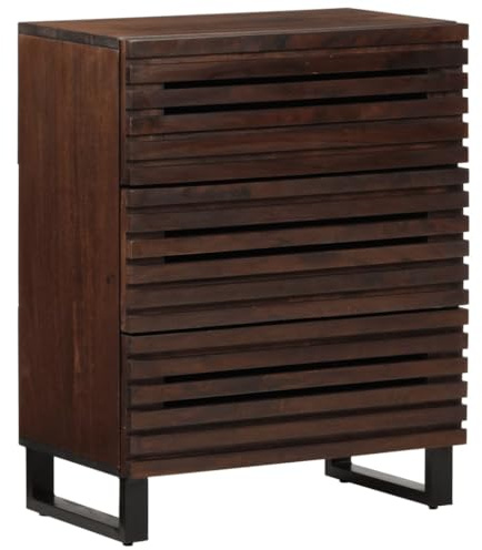 Sideboard Braun 60x34x75 cm, Massivholz Mango, mit 3 Schubladen, Robustes Stahlgestell, für Wohnzimmer, Schlafzimmer, Flur und Büro, langlebiger Aufbewahrungsschrank