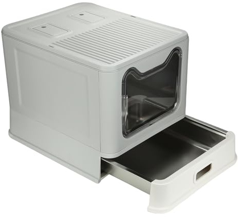XXL Bac à litière pour Chat en Acier Inoxydable, Maison de Toilette pour Gros Chat, Double entrée, Haut côté, Extra Large, Anti-Fuite,avec Couvercle+Pelle+2 Charbon Actif