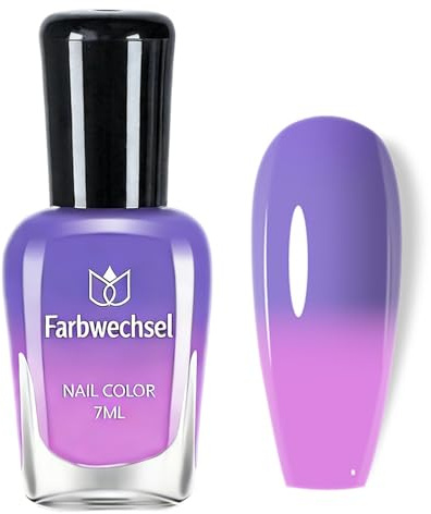 Farbwechsel Nagellack – 7Ml Temperaturgesteuerter Nagellack mit Farbtemperaturregelung, langanhaltend und schnelltrocknend, Air dry Color Change Nail polish für Nageldesign, ohne UV-Lampe (Lila)