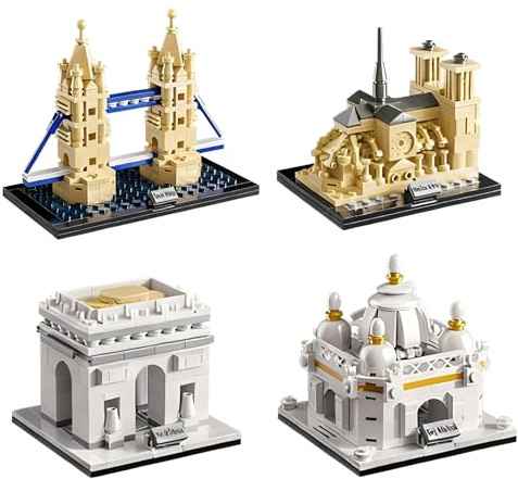 PlaySynthe 4 PCS Architektur Bausteine, 832 Teile Tower Bridge Klemmbausteine Spielzeug, Notre Dame Bausteine, STEM Architektur Bausatz Modell, Geschenk für Erwachsene