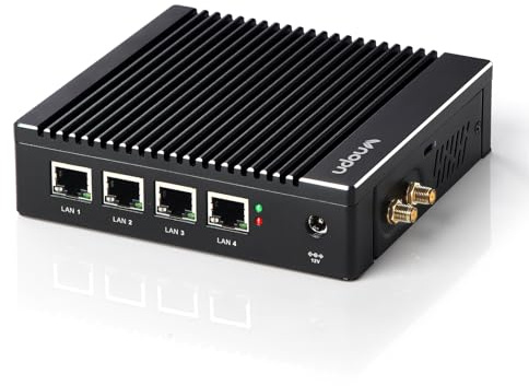 VNOPN Fanless Firewall Appliance Intel J3710 4C/4T, Firewall Mini PC 4 x Intel i226 LAN Ports DDR3 mSATA SSD, Network Gateway Soft Router, Support P-F-Sense AES NI HD/VGA/Wi-Fi (8G 128G)