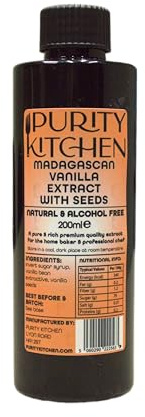 200ml Madagascan Vanilla Extract with Seeds – Alcohol‑Free | Natural Madagascan Vanilla Extractive with Real Vanilla Seeds | Purity Kitchen