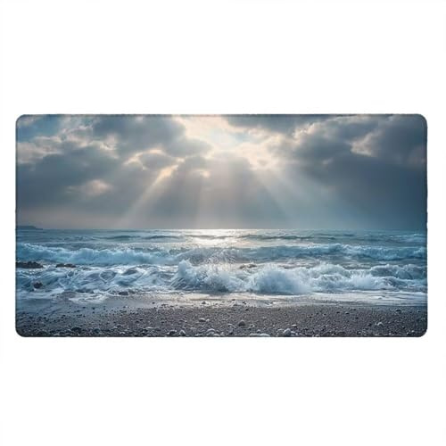 Tapis de Souris Gamer, 1000x500mm Tapis de Souris XXL Gaming Grand, Clavier Lavable Desk Mat Bureau Caoutchouc Antidérapant Étanche, Bords Cousus, Gamer Ordinateur PC, Nuage De Sable xR5-708
