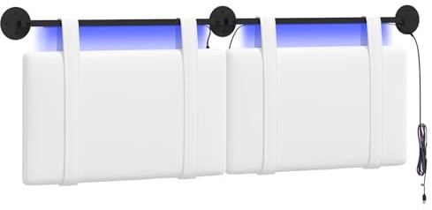 vidaXL Hängendes Kopfteil Mit LED Licht Weiß Stoff, Stylische Schlafzimmer-Deko, modernes Wandkopfteil, luxuriöser Stoffakzent, gemütliche Schlaf-Oase
