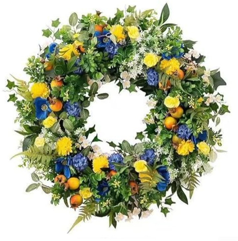 Künstlicher Blumenkranz 35 cm Sommer fürDeko für Haustür Wand Fenster – Bunter Frühlingskranz aus Kunststoff als langlebiger Türkranz für Hochzeit Geburtstag Party und Garten(35CM)