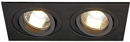 SLV NEW TRIA 78 double | LED Deckeneinbaustrahler, Einbauleuchte, Deckenstrahler, dreh- und schwenkbare Deckeneinbauleuchte, Indoor | zweiflammig, GU10, schwarz, je. max. 50W, inkl. Clipfedern