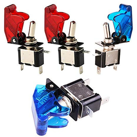 GTIWUNG 4 Pcs Interruptor de Palanca SPST, Conmutador de Palanca con Luz LED Rojo/Azul, Interruptor Basculantes 12V 20A con Tapa de Colores para Vehiculo, Barco ect