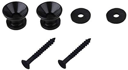 Missmore Metal Strap Lock Buttons End Pins with Mounting Screws for Electric Acoustic Guitar, Bass, Ukulele, Black-2 Pack