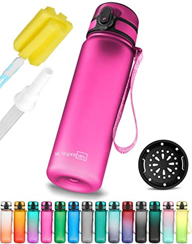 My Vesperbox Minny Gourde antifuite 350 ml 500 ml avec paille et passoire Bouteille d'eau pour enfant Sans BPA Idéal pour le jardin d'enfants l'école le vélo l'extérieur (500 ml rose)