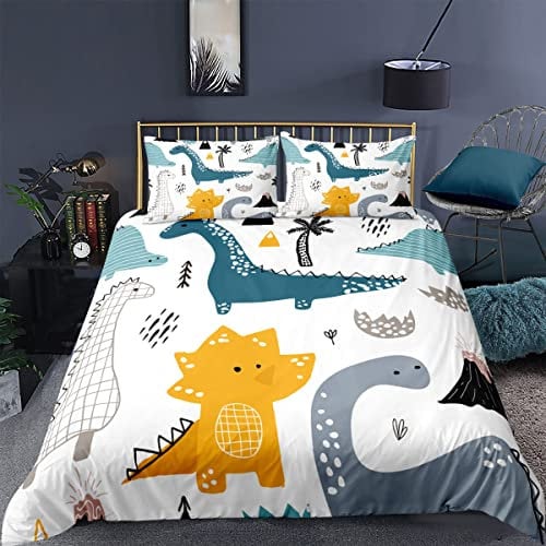 huitutu Bettwäsche Set Cartoon Dino Bettwäsche 155x220 cm Dinosaurier Bettbezug Junge Mädchen Kids Microfaser Betten Set Mit 1 Kissenbezug 80x80cm
