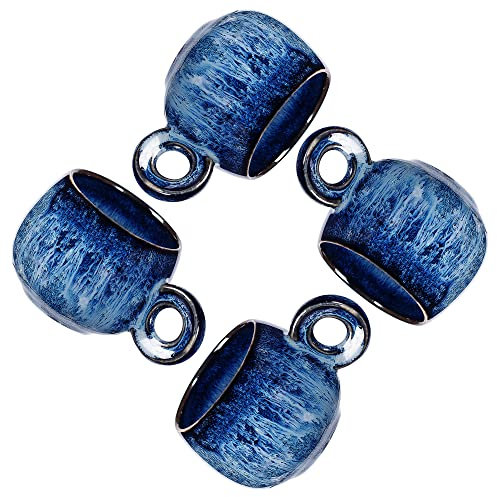KYBSCZ Ceramic Espresso Cups Set of 4, 3 Ounces Demitasse Cups, Porcelain Mini Coffee Cups, Small Ceramic Cups Set Made by Fambe Reactive Glaze,Royal Blue