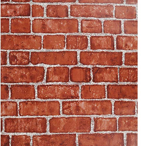 FENTIS Selbstklebende Tapete Rote Weinlese Ziegelstein Tapete für Küche Dekorativ Kunststoff Vinyl Wandaufkleber Kontakt Papierrolle für Schlafzimmer und Küche 44x1000cm
