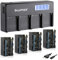 Blumax Lot de 4 batteries NP-F750 / NP-F550-4400 mAh + chargeur rapide LCD 4 canaux | Compatible avec Sony NP-F570 NP-F960 pour flash, éclairage vidéo, moniteur de champ