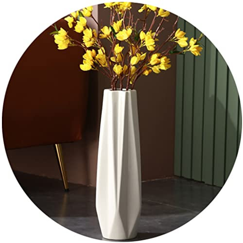 Vaso da pavimento bianco alto 45 cm, vaso decorativo da tavolo in ceramica per soggiorno, supporto per fiori stabile con bocca larga
