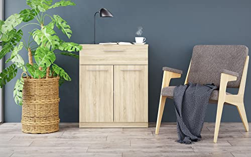 Oggi Vena Zweitürige Kommode Breite 71 cm Minimalistisch Modern mit 16 mm Schichtstoffplatte Trendiges Design für Wohn-Schlafzimmer-Büro Sonoma Eiche