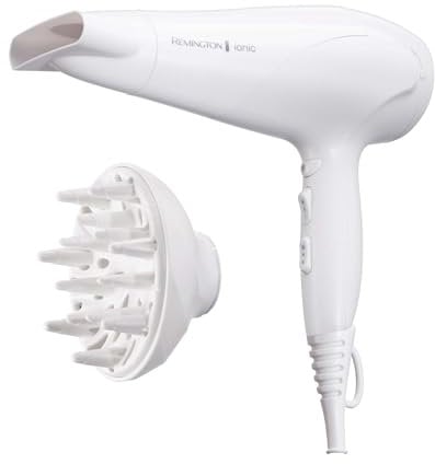 Remington Asciugacapelli 2200W - Anello in ceramica Ionic Care per una ottima distribuzione del calore - 3 livelli di riscaldamento, 2 livelli di ventola separati + raffreddamento, 2 accessori, D3199