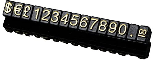 Boxonly 10 Stück digitale Preisschilder, Metall, Preisschilder, Preisschilder, arabische Zahlen, Preisanzeige, 3 x 5 mm, schwarze Basis, goldfarbenes Wort