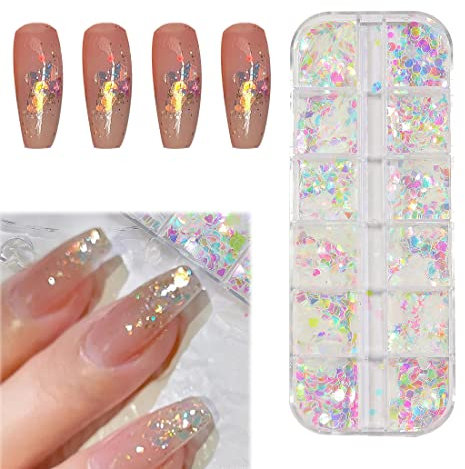 CUHZA Nagel Pailletten,Nagel Glitzer Polarlicht Holographic Glitzerpuder,Nail Art Flocke für Nail Art & CraftsNail Art Zubehör, Make-up DIY Decals Dekoration,Glitzer für Nägel Nail Art Dekoration