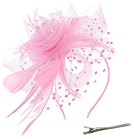 Fascinator Hut Damen Kopfschmuck Hochzeit Hüte Hat Clips Schleier Stirnband Tea Party Mesh Kopfbedeckung Frauen Pillbox Hut Haarschmuck für Cocktail Halloween Oktoberfest Gothic Rosa