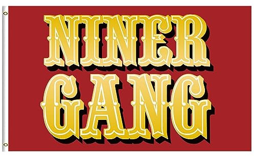 49ers Niner Gang-Flaggen-Banner, 91 x 152 cm, mit 2 Messingösen, Garagendekoration, Wand, Männerhöhle, Vibrat-Farbe/HD-Druck/Polyester-Banner