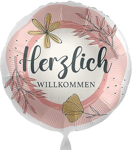 Ballon Herzlich Willkommen Rosa Blumen Folienballon Willkommen Party Geburtstag Party Dekoration -Made in EU ungefüllt, Helium geeignet