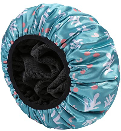 E ENASUE Reusable 3-layer shower cap, extra large waterproof shower cap, suitable for all types of long hair, adjustable women's shower cap, ideal for girls who do make-up (green)