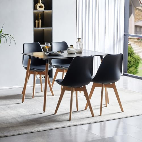 LafeuR Juego de mesa de comedor con 4 sillas, juego de mesa de cocina rectangular para 4 personas, para salón, cocina, oficina (mesa negra+4 sillas de comedor negras)