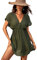 CUPSHE Women's Plunge V Neck Elastic Waisted Cover Up Set Split Short Sleeve Pull Over Mid Length Skirt Dark Green XL