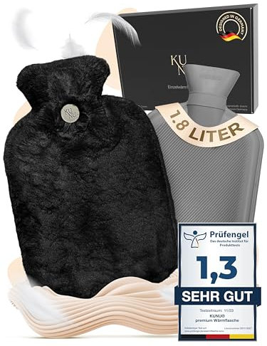 KUNU® die besondere Wärmflasche - 1.8l - inkl. Geschenkverpackung - mit extra Bezug - unwiderstehlich flauschig - perfekt für Erwachsene und Kinder - auslaufsicher und getestet