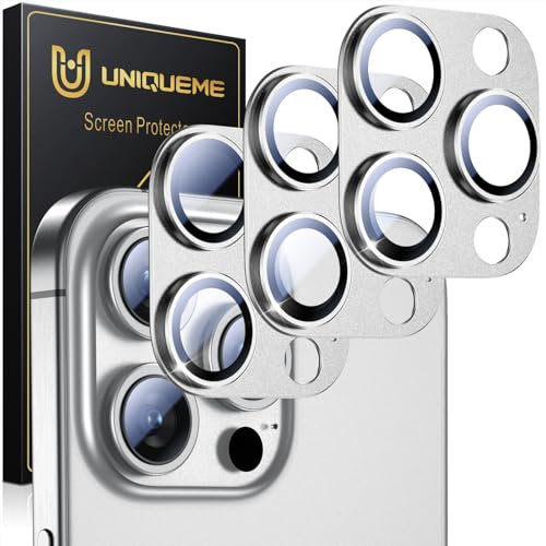 UniqueMe per iPhone 15 Pro/iPhone 15 Pro Max Pellicola Protezione Fotocamera - HD Schermo, la Fotografia con Flash non è Influenzata, Anti-graffio, Durezza 9H - 3 Pezzi -argenteo scuro
