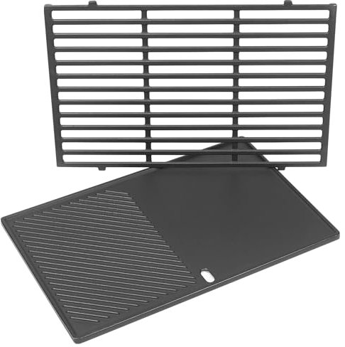 GFTIME 49.5cm Gusseisen Grillrost und Grillplatte für Weber Genesis E-310/320/330, S-310/320/330, EP-310/320/330, CEP-310/320/330 Gasgrill (2007-2016), Ersatzteil für Weber 7524 7528, 2 Stück