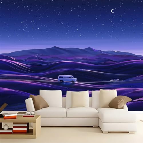 3D Papier Peint intissé Paysage Du DéSert éToiles Lune 350 x 256 CM, Papier Peint Panoramique Toison Tapisserie Photo Mural Affiche Pour Salon Chambre D'Enfant Murale - Bleu Foncé