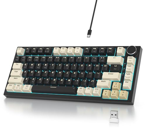 SbocKeeb Mechanische Tastatur Kabellos 75% mit Knopf, TKL Gaming Tastatur 75 Prozent Amerikanische QWERTY RGB Bluetooth/2.4G/USB PBT Tastenkappen, Hot-Swap für Mac/Win(V400pro-Black)