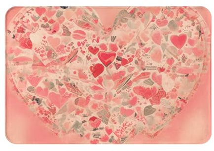 yefan Red Heart Flowers Front Door Mat, 40 X 60 Cm Welcome Mat, Non-Slip Front Door Mat, Indoor/Outdoor Welcome Mat