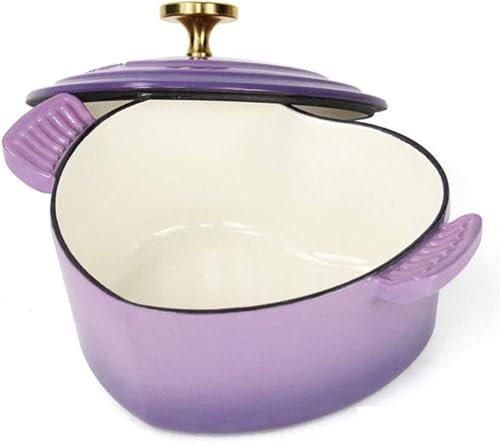 YLFFFZXK Dutch Oven Pot with Lid, Enameled Cast Iron Coated Dutch Oven,Casserole Dish,Heart-Shaped Enamel Dutch Oven, Professional Enamel Cookware Crock Pot for Slow-Cooking Meats and Vegetables,Purp