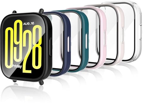 Jvchengxi 6-Couleurs Coque pour Xiaomi Redmi Watch 5 Active, Rigide PC Coque avec Protection d'écran en Verre Trempé Anti-rayures Housse de Protection Complète Case pour Redmi Watch 5 Active