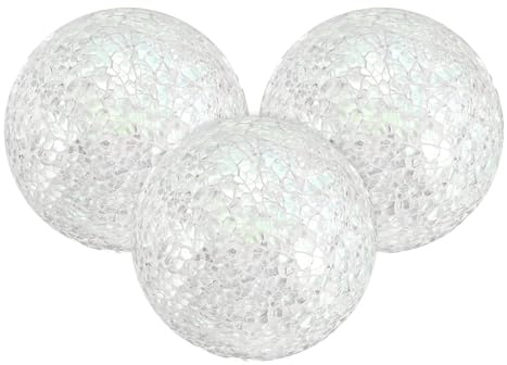 M METERXITY 3-Pack Decorative Ball 2.4 inch Mosaic Glass, White | Orbs, for Bowls, Home Decor, Dining Tables, Wedding Party, Coffee Table, Centerpiece Decor