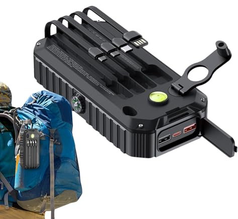 Solar Powerbank Mit Handkurbel,Tragbares Handy-Ladegerät | 20000mAh Externer Akku Integrierte Kabel SOS Blitzlicht Für Outdoor Camping Und Zuhause