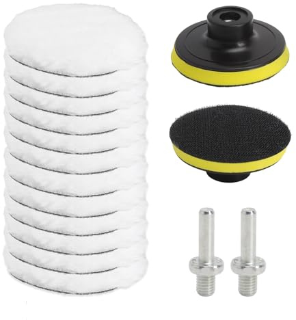 KQDRAVINE Jeu de 16 Accessoires de Polissage 80mm Comprenant des Disques de Polissage des Tampons de Polissage pour Perceuse et un Adaptateur de Perceuse M10 pour le Polissage le Meulage et le Cirage