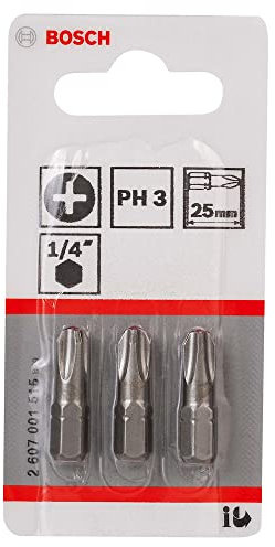 Bosch Accessories Bosch Professional Bit Extra-Hart für Phillips-Kreuzschlitzschrauben (PH3, Länge: 25 mm, 3 Stück)