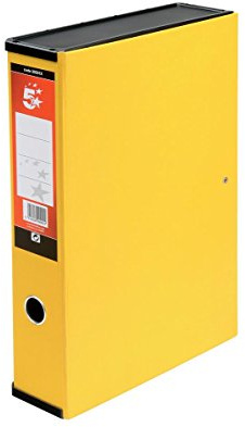 5 Star Office Box File Lock Spring with Ring Pull and Catch 75mm Spine Foolscap Yellow [Pack 5]