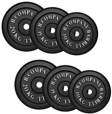 Bad Company Hantelscheiben aus Gusseisen I Gewichtsscheiben 30/31 mm für das Hanteltraining I 90 kg (2 x 10 kg, 2 x 15 kg, 2 x 20 kg)