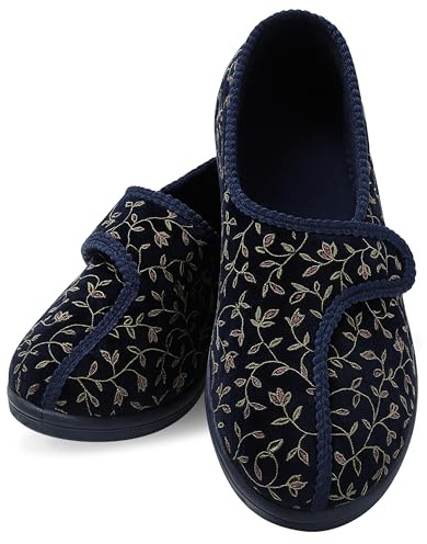 Performance Health Ladies Patterned Slippers – Adjustable Hook & Loop Closure, Soft Textile Lining, Non-Slip Rubber Sole – Comfortable, Machine Washable Support for Swollen Feet
