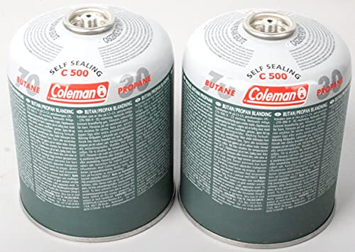 2 x Coleman 500g self sealing gas cartridge butane/propane mix