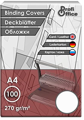 ProfiOffice® Deckblätter, DIN A4, Lederoptik, weiß, A4 270g/m², 100 Stück (29001)