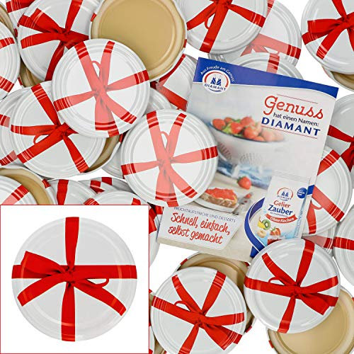 Lot de 50 couvercles avec bocaux TO-82 Nœud décoratif Blanc Convient 230 ml/350 ml/435 ml